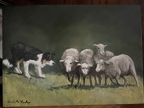 Border Collie Herding Sheep Dog Art Original Canine Oil Etsy