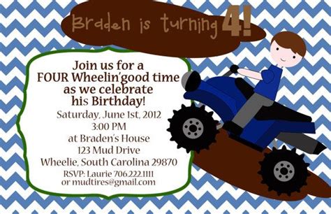 Four Wheeler Party Invitation Atv Party Invite Boy Birthday Etsy