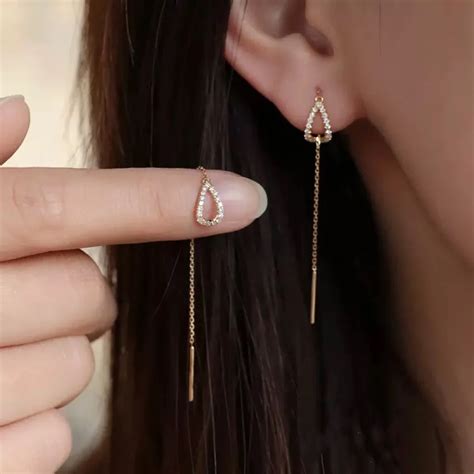 Drop Ear Line Long Hanging Earrings For Women Rose Gold Color Zircon