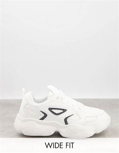 Truffle Collection Wide Fit Chunky Sneakers In White Asos