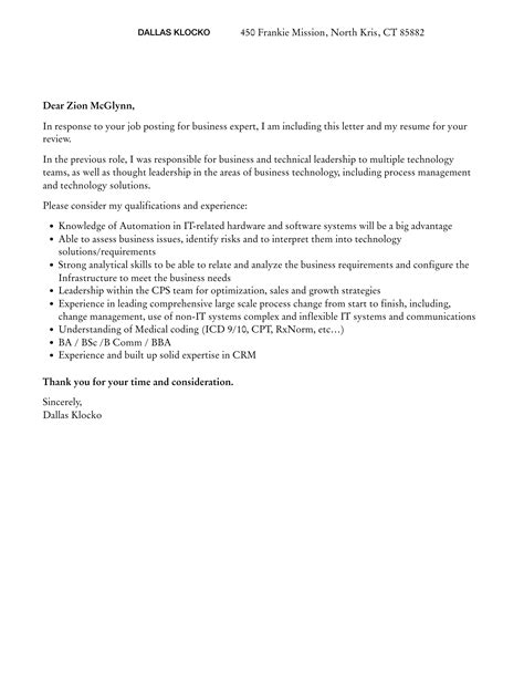 Business Expert Cover Letter | Velvet Jobs