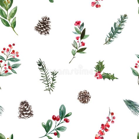 Watercolor Red Berries Seamless Pattern On White Background Fresh