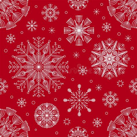 Seamless Pattern With Snowflakes On A Red Background Vector Stock