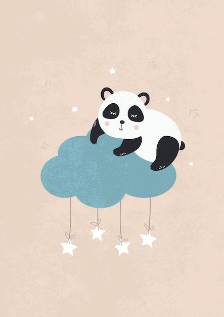 Lindo oso panda durmiendo en una nube para bebé divertido póster