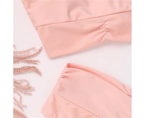 U Neck Wide Shoulder Straps Bikini Set Beachwear Shirring Bra High Cut Briefs Bathing Suit For