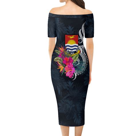 Kiribati Short Sleeve Off The Shoulder Lady Dress Tropical Flower