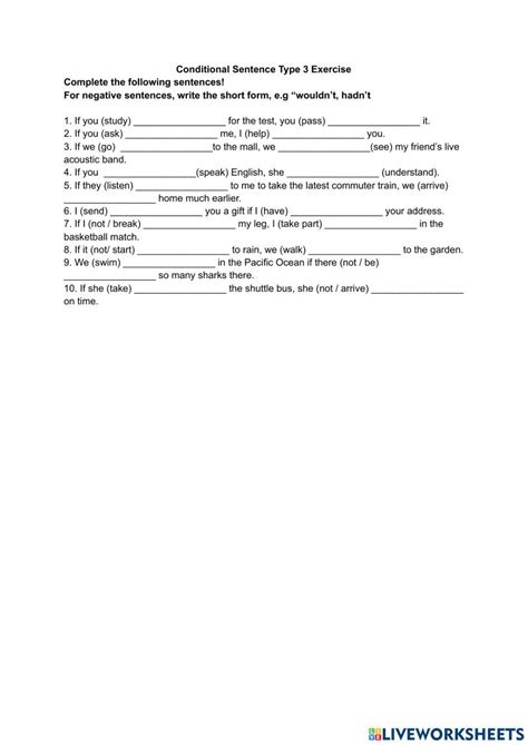 Conditional Sentence Type 3 Exercise Online Exercise For Live Worksheets