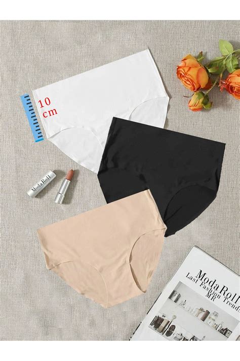 Modaroll Kad N Y Ksek Bel L Siyah Beyaz Ten Diki Siz Lazer Kesim Iz Yapmaz Bikini Slip K Lot