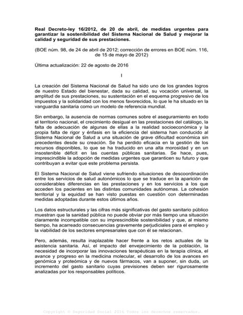 Real Decreto Ley 16 2012 De 20 De Abril De