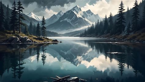 Una Pintura De Un Lago De Monta A Con Un Lago Y Monta As En El Fondo