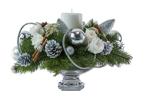 Christmas centerpiece with pillar rustic candle | Preserved Floral Arrangements & Silk Flowers