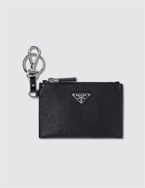 Prada Leather Logo Coin Purse in Black for Men - Lyst