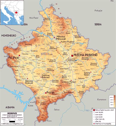 Large Physical Map Of Kosovo With Roads Cities And Airports Kosovo