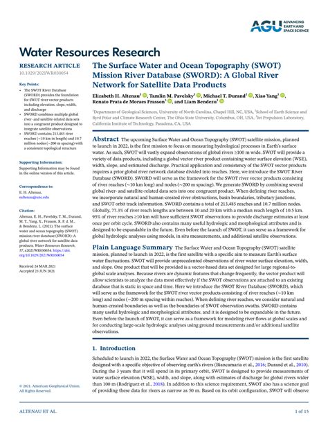 The Surface Water And Ocean Topography SWOT Mission River Database