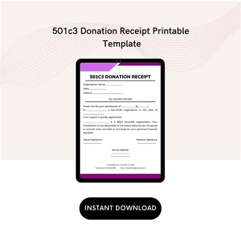 501c3 Donation Receipt Template Printable Pdf Word Pack Etsy