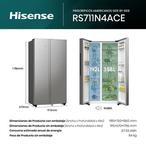 Hisense RS711N4ACE - Frigorífico Americano Side By Side, Clase E, Inox