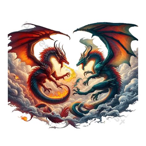 Fire And Ice Dragons Fighting Cartoon Image PNG Images | PSD Free ...