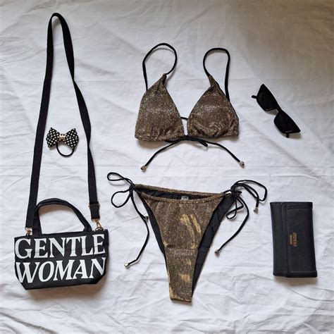 Gold Glittery Piece Bikini With Sexy Straps Women S Fashion