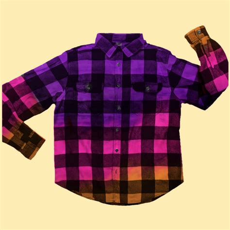 Purple Hot Pink Orange Flannel Custom Tie Dye Buffalo Plaid Shirt Neon Orange Handmade