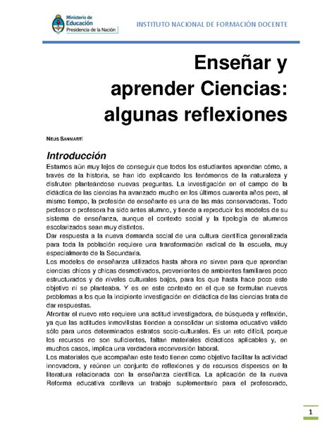 Sanmarti Ciencia Enseñar y aprender Ciencias algunas reflexiones