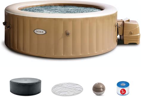 Intex Purespa Person Bubble Massage Inflatable Hot Tub Spa Set Sahara Tan Amazon Ca Patio