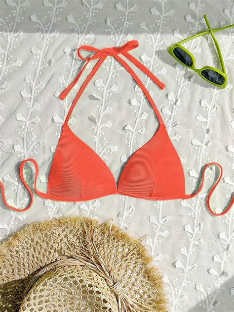 SHEIN Swim Haut de bikini d été sans manches de couleur unie