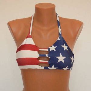 American Flag Triangle Strappy Bikini Top Full Coverage Etsy