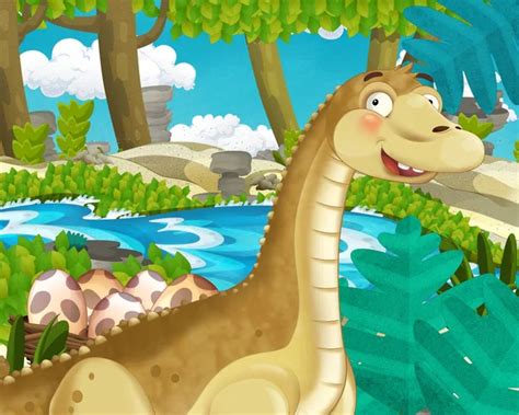 Cartoon Scene Dinosaur Diplodocus Apatosaurus Jungle Nature Background