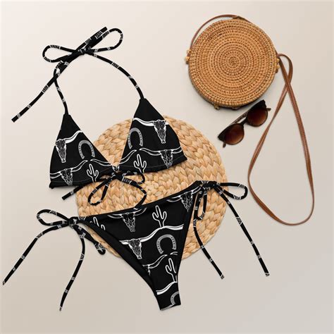 Longhorn Skull Recycled String Bikini Set Cactus Western Bikini Set Cowgirl Bathing Suit