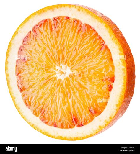 Red Sicilian Orange Slice Isolated On A White Background Stock Photo