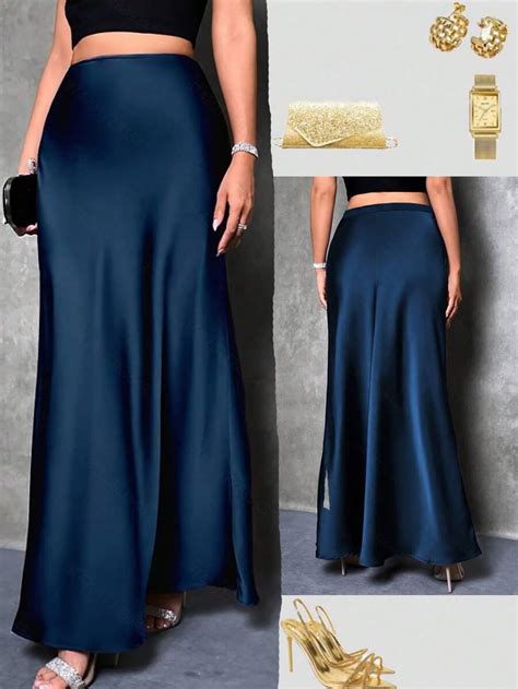 Saia De Cetim Longa - Saia Longa de Cetim Elegante Plus Size Feminina, Cor Sólida | SHEIN Brasil