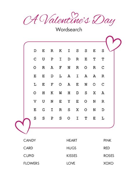 Free Valentines Day Printable Word Search For Kids