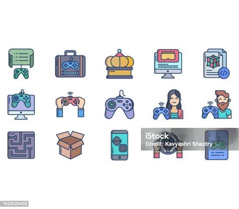 Pengembangan Game Dan Set Ikon Hiburan Game Ilustrasi Stok Unduh