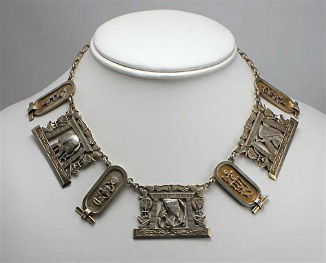 Egyptian Revival Art Deco Silver Necklace Gem