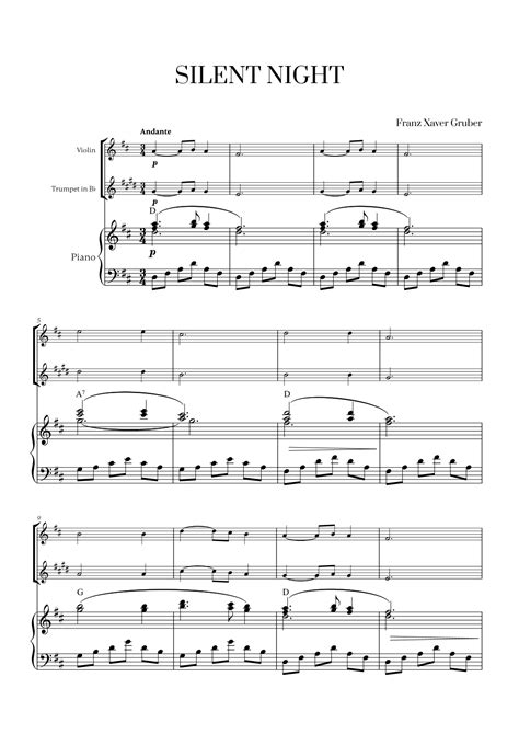 Silent Night With Chords For Violin Trumpet And Piano Arr