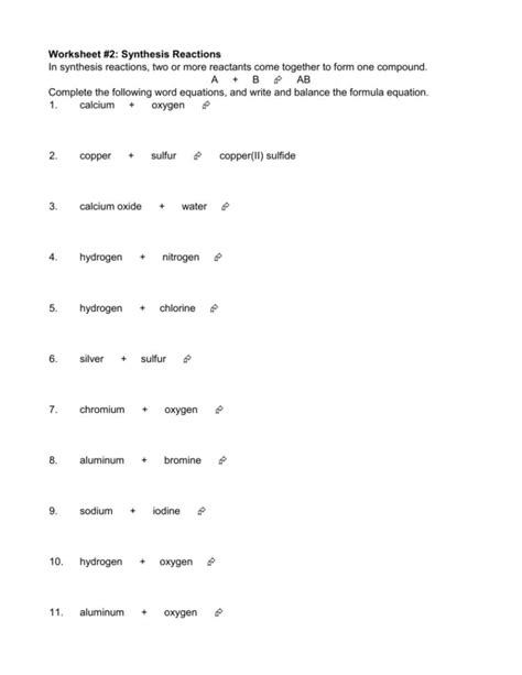 Synthesis Reaction Worksheet — db-excel.com