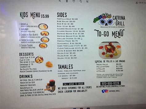 Menu At Catrina Grill Mexican Kitchen And Bakery Lewisville 383