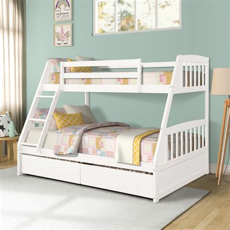 Sentern Wood Twin Over Full Bunk Bed With 2 Drawers