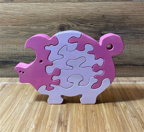 Wooden Pig Puzzle Etsy