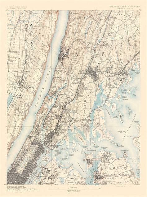 Topographical Map - Harlem New York New Jersey Sheet - USGS 1891 - 23
