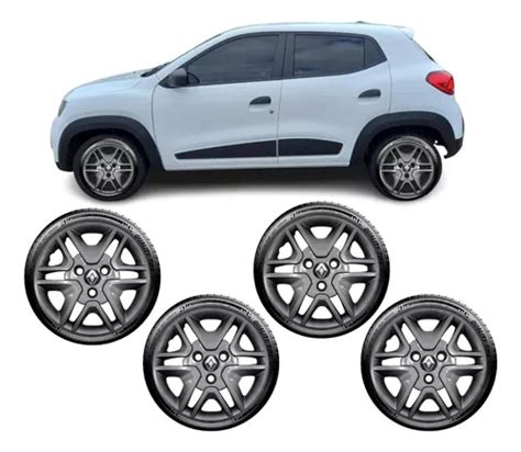 Jogo Calotas Renault Kwid Aro Grafite Brilhante Frete Gr Tis