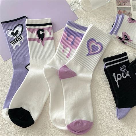 Calcetines De Algod N Con Estampado De Coraz N P Rpura Para Mujer