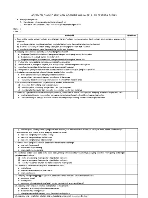 Asesmen Diagnostik Non Kognitif Gaya Belajar Pdf