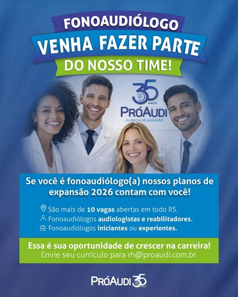 Vagas De Emprego Fonoaudiologia - #vaga #fonoaudiologia #vagafonoaudiologia | PróAudi Clínica de Audição