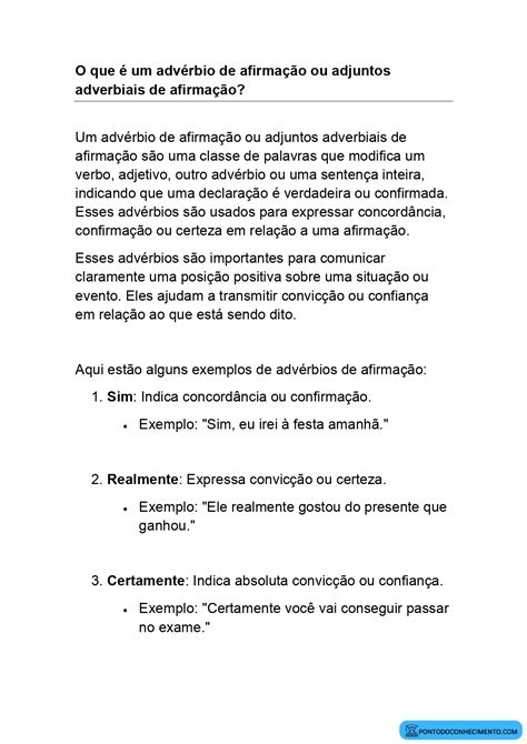 Adverbio De Afirmação Exemplos - Exemplos De Adverbios De Afirmação - GITEDU