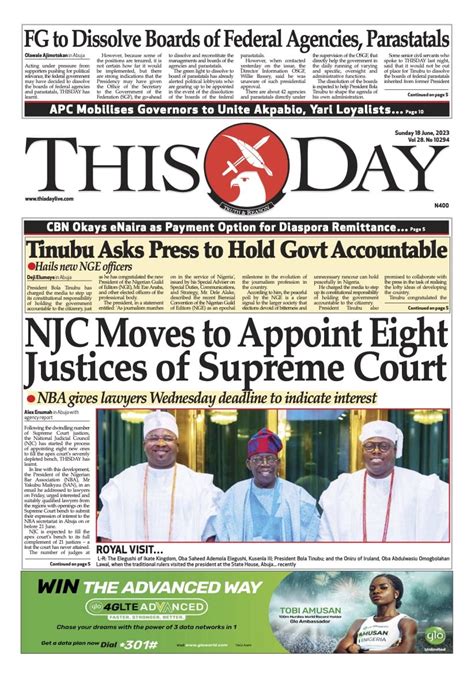 Nigerian Newspapers Daily Front Pages Review Sunday 18th June 2023