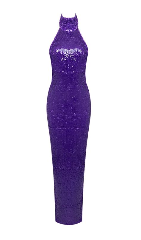 Halter Neck Sequin Midi Dress In Purple Maxi Dresses Sequin Dresses