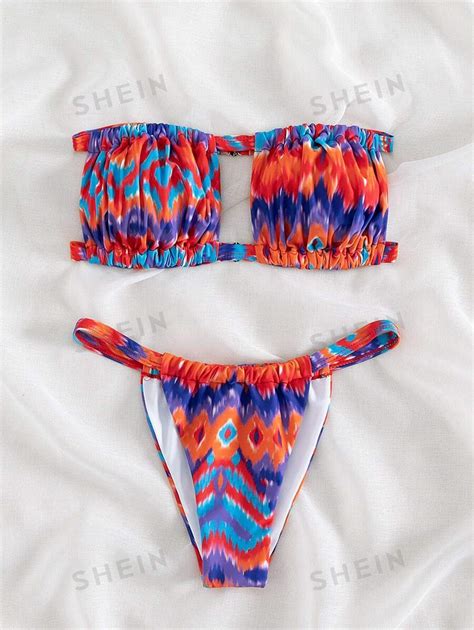 SHEIN Swim BohoFeel con estampado geométrico Bandeau Bañador bikini