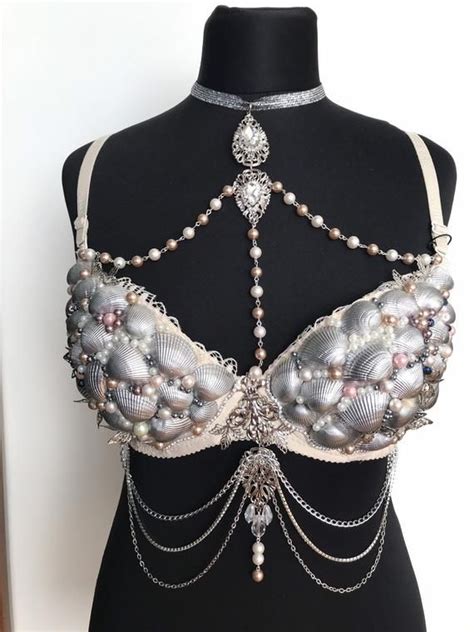 Mermaid Bra Shell Silver Nude Dance Seashell Raw Wedding Tiara Top