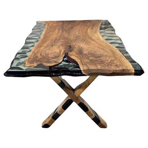 Live Edge Clear Epoxy Resin Walnut Wood Dining and Conference Table For